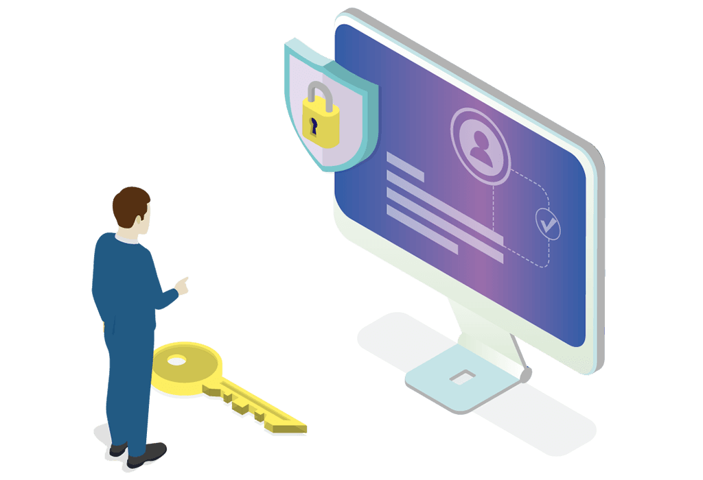 Destaque - Uma mulher assinando um documento em uma tela de computador.